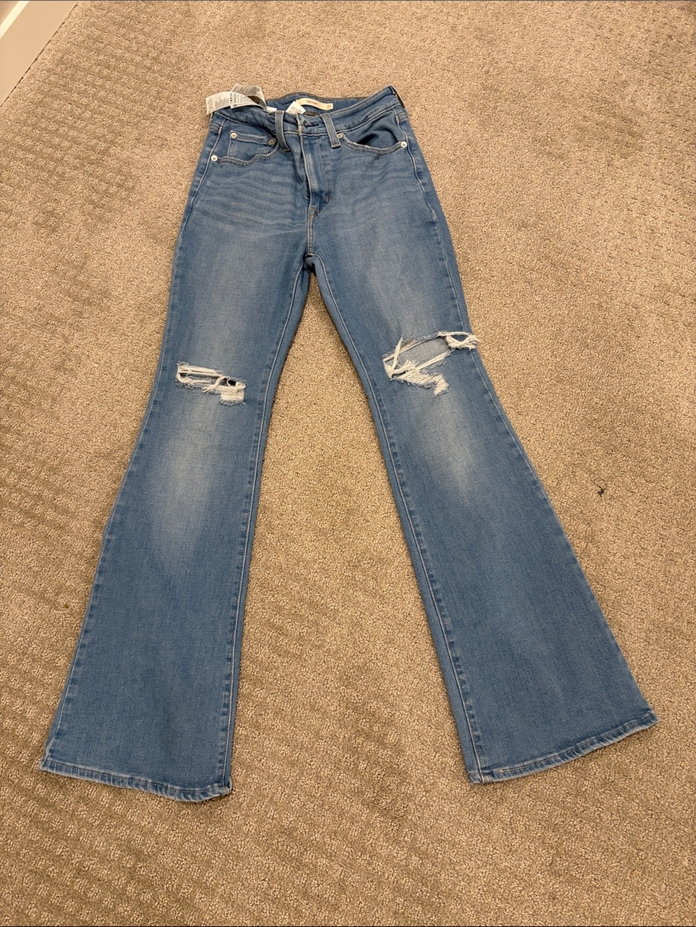 Levi's Blue High-Rise Flare Jeans with Knee Rips
